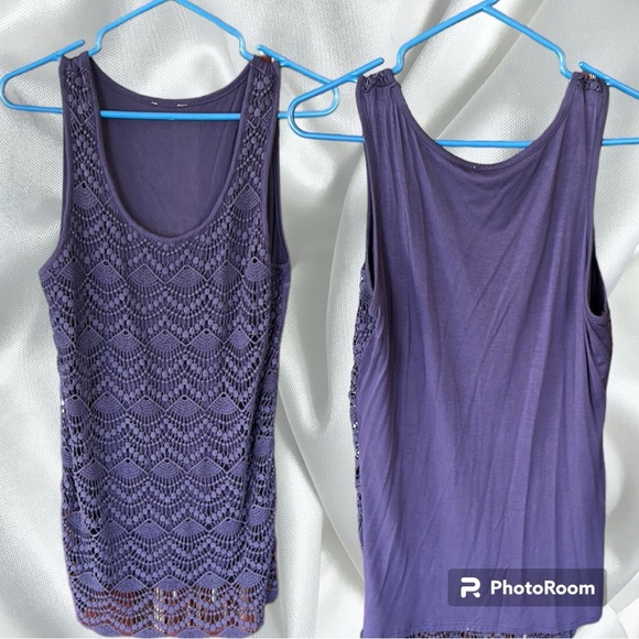 Tops - VINTAGE BOHO purple crocheted front top sleeveless size small